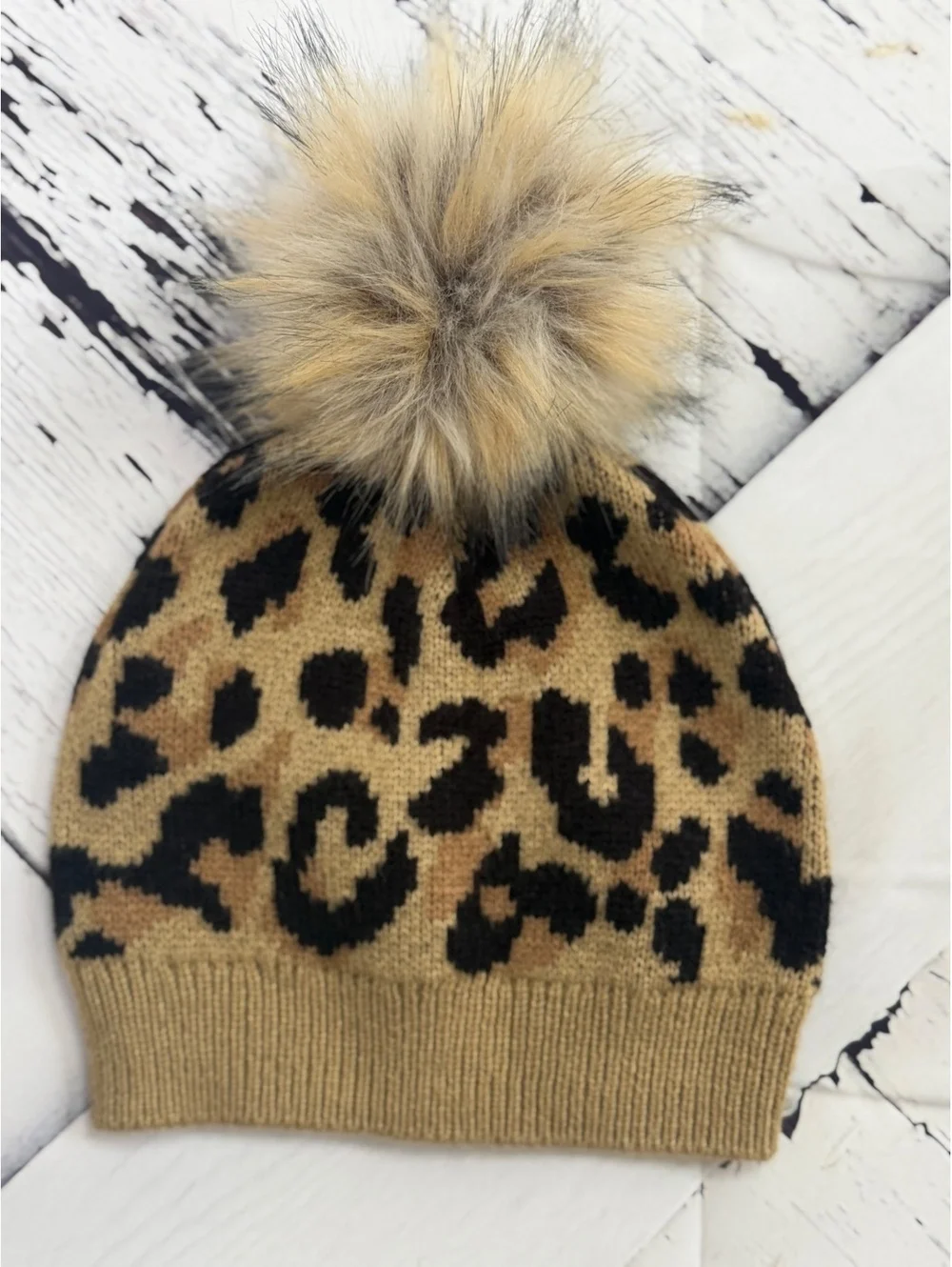 Cozy Chic J.Crew NWT Beanie Leopard Faux-Fur Pom-Pom Hat OS